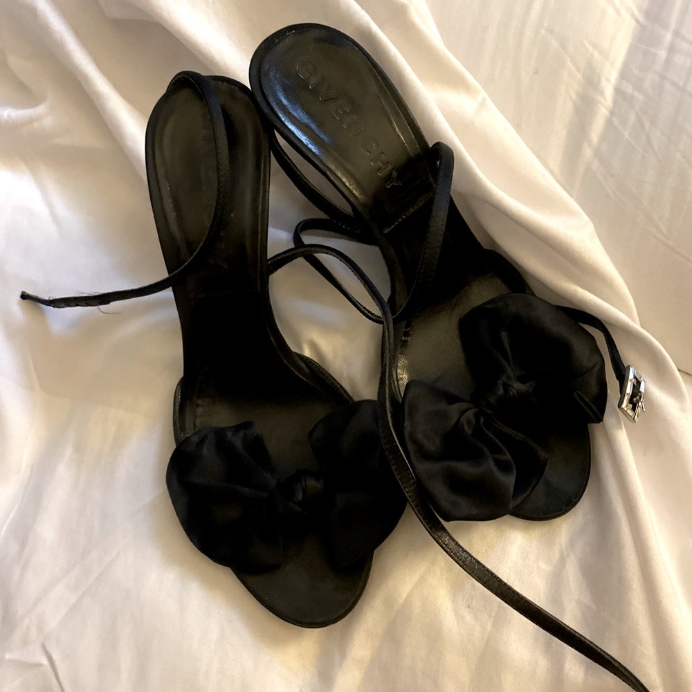Givenchy Silk Bow Black Ankle Strap Heels